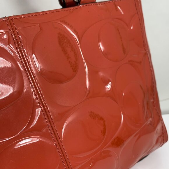 COACH Hampton Orange Patent Embossed Leather Medium Carryall F14413 Shoulder Bag - Picture 5 of 16